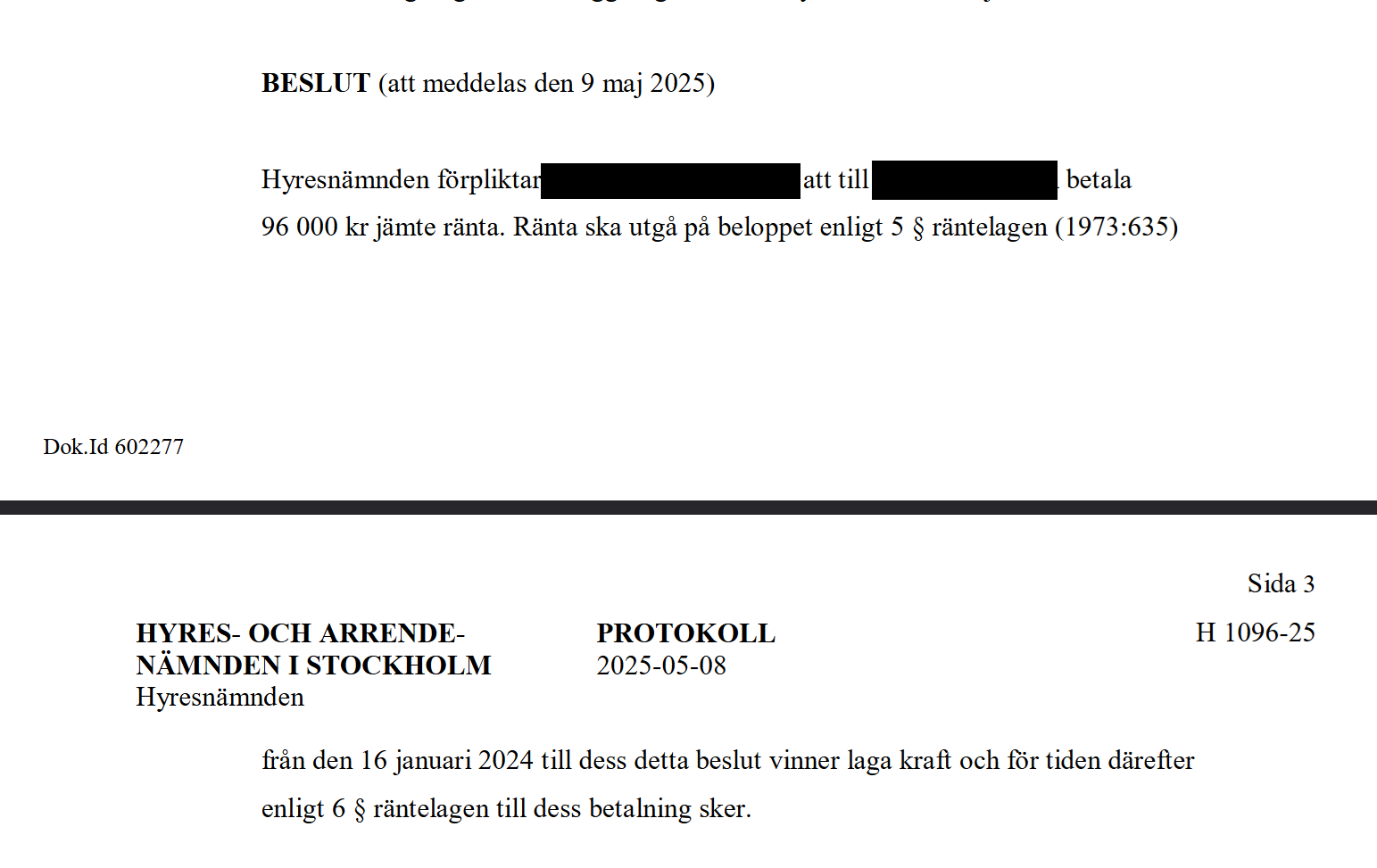 Hyresnämnden beslut